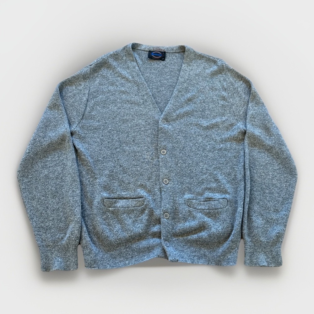 Vintage Jantzen Cardigan Mens M Button Front Sweater Gray Acrylic Knit‎ 80s